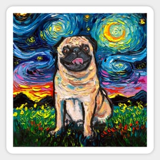 Happy Fawn Pug Starry Night Sticker